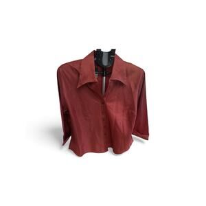 Blue Diamond dark bordeaux Satin Button Collar Blouse 3/4 Sleeve Size M
